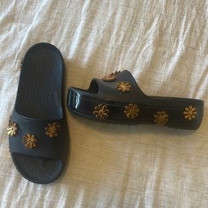 Platform Metallic Flower Croc Sandals